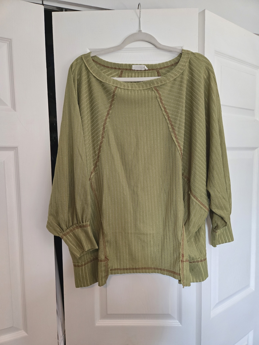 BUCKETLIST Boho Olive Green Textured Knit Top